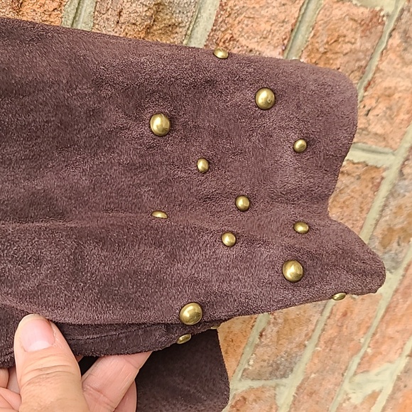 Terry Lewis Leather Jacket Brown Gold Studs Ladies sz 1X - Picture 6 of 7